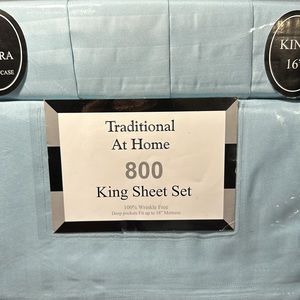 Traditional at Home 6pc King Sheet Set Baby Blue Stripes Embossed Print